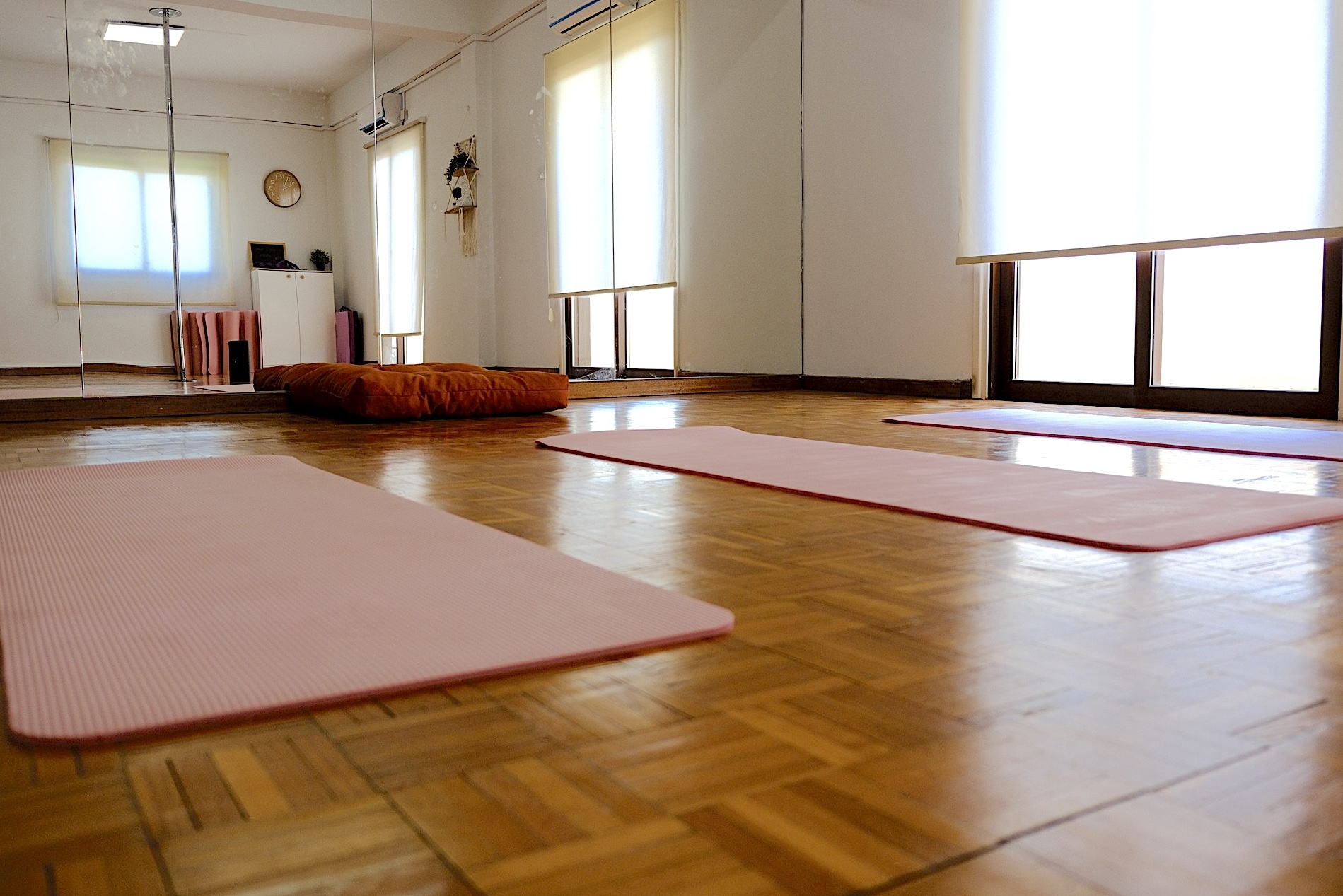 The studio space, warm and still